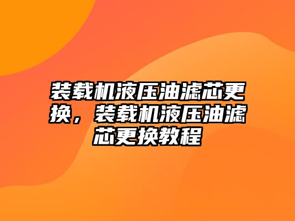 裝載機(jī)液壓油濾芯更換，裝載機(jī)液壓油濾芯更換教程