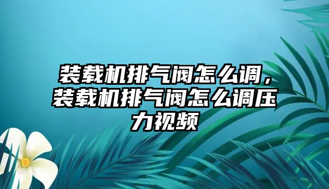 裝載機排氣閥怎么調(diào)，裝載機排氣閥怎么調(diào)壓力視頻