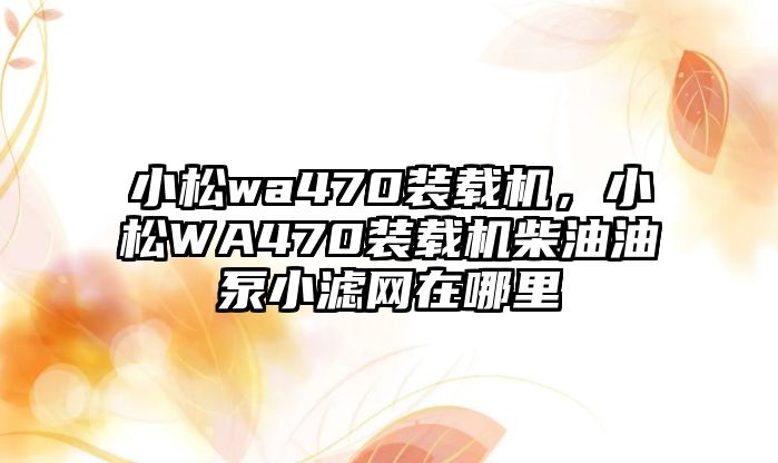 小松wa470裝載機，小松WA470裝載機柴油油泵小濾網(wǎng)在哪里