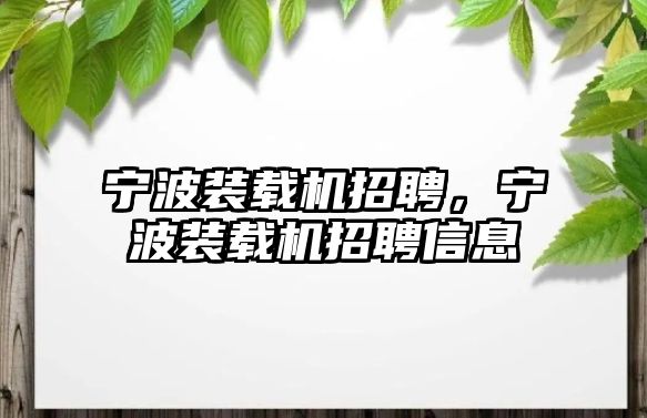 寧波裝載機招聘，寧波裝載機招聘信息