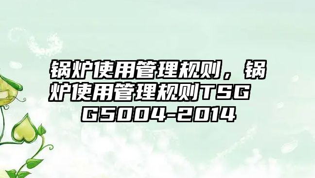 鍋爐使用管理規(guī)則，鍋爐使用管理規(guī)則TSG G5004-2014