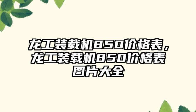 龍工裝載機850價格表，龍工裝載機850價格表圖片大全