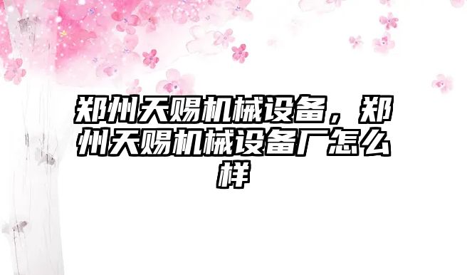 鄭州天賜機(jī)械設(shè)備，鄭州天賜機(jī)械設(shè)備廠怎么樣