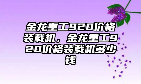 金龍重工920價格裝載機，金龍重工920價格裝載機多少錢