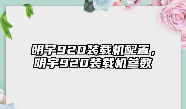 明宇920裝載機配置，明宇920裝載機參數(shù)