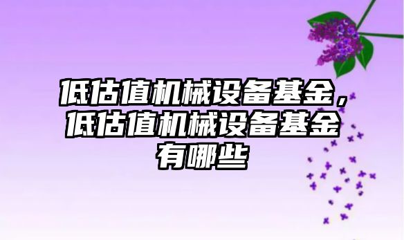 低估值機械設備基金，低估值機械設備基金有哪些