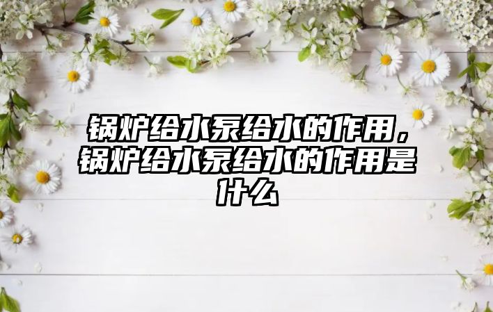 鍋爐給水泵給水的作用，鍋爐給水泵給水的作用是什么