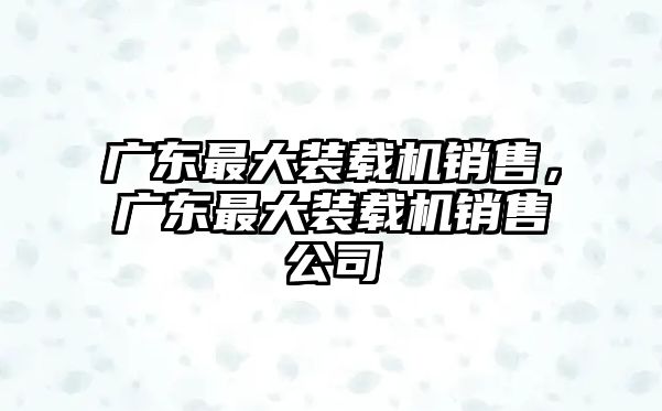 廣東最大裝載機銷售，廣東最大裝載機銷售公司