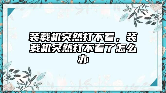 裝載機突然打不著，裝載機突然打不著了怎么辦