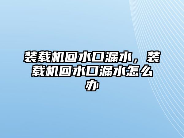 裝載機(jī)回水口漏水，裝載機(jī)回水口漏水怎么辦