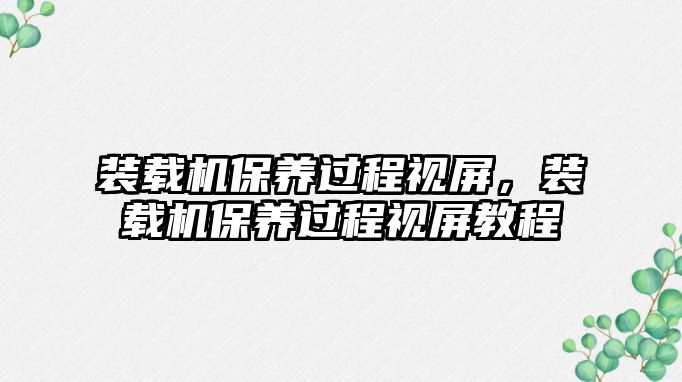 裝載機(jī)保養(yǎng)過程視屏，裝載機(jī)保養(yǎng)過程視屏教程