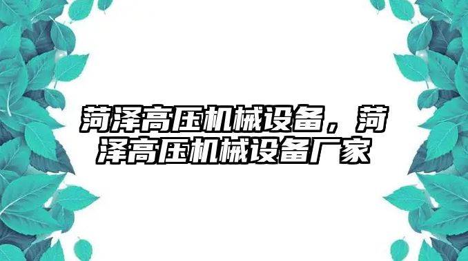 菏澤高壓機械設備，菏澤高壓機械設備廠家