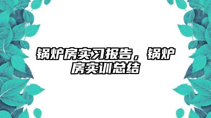 鍋爐房實習報告，鍋爐房實訓總結