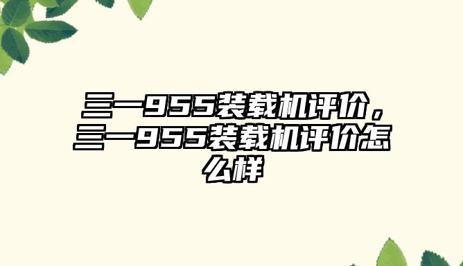 三一955裝載機(jī)評價，三一955裝載機(jī)評價怎么樣