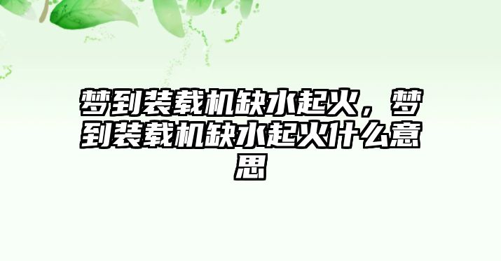 夢(mèng)到裝載機(jī)缺水起火，夢(mèng)到裝載機(jī)缺水起火什么意思