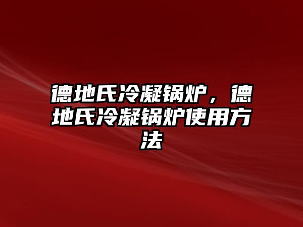 德地氏冷凝鍋爐，德地氏冷凝鍋爐使用方法