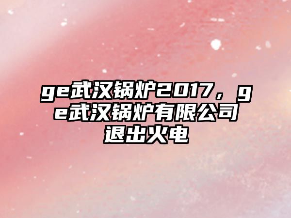 ge武漢鍋爐2017，ge武漢鍋爐有限公司退出火電