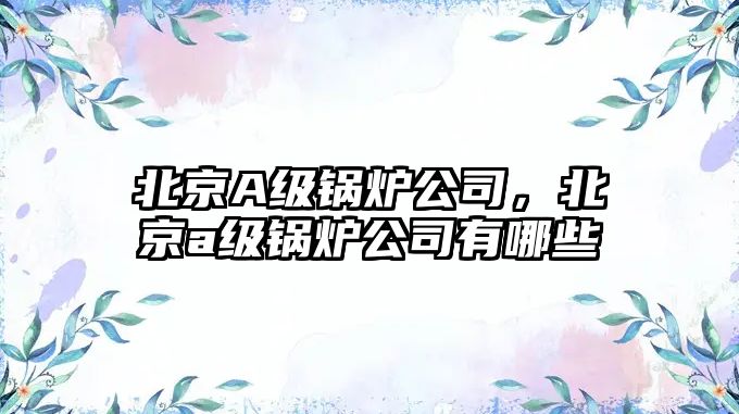 北京A級鍋爐公司，北京a級鍋爐公司有哪些