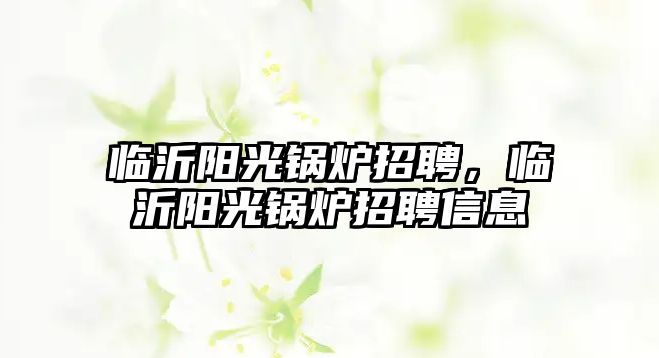 臨沂陽(yáng)光鍋爐招聘，臨沂陽(yáng)光鍋爐招聘信息