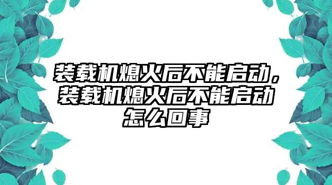 裝載機(jī)熄火后不能啟動(dòng)，裝載機(jī)熄火后不能啟動(dòng)怎么回事