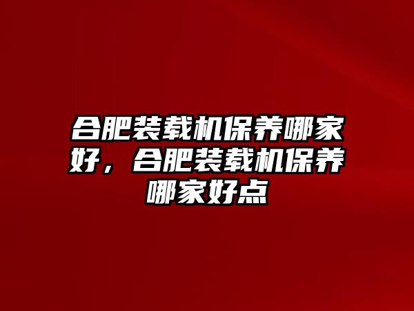 合肥裝載機(jī)保養(yǎng)哪家好，合肥裝載機(jī)保養(yǎng)哪家好點(diǎn)