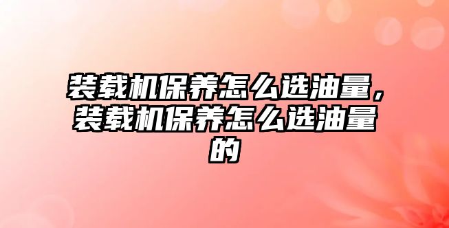 裝載機(jī)保養(yǎng)怎么選油量，裝載機(jī)保養(yǎng)怎么選油量的