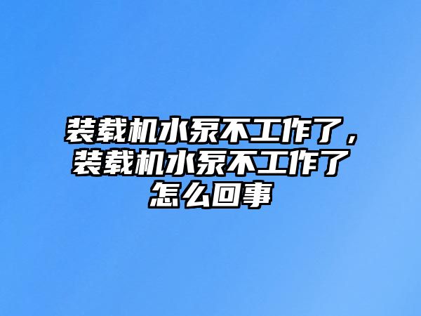 裝載機(jī)水泵不工作了，裝載機(jī)水泵不工作了怎么回事