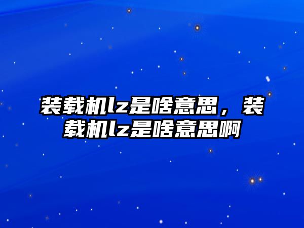 裝載機(jī)lz是啥意思，裝載機(jī)lz是啥意思啊