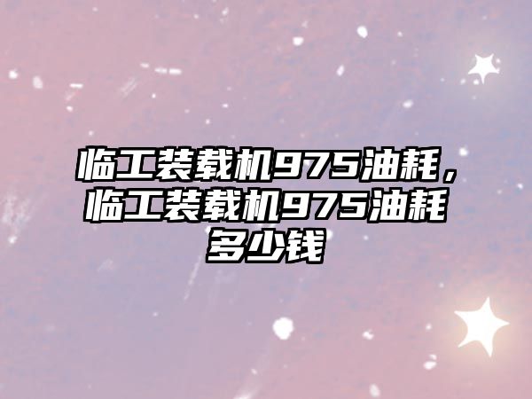 臨工裝載機(jī)975油耗，臨工裝載機(jī)975油耗多少錢