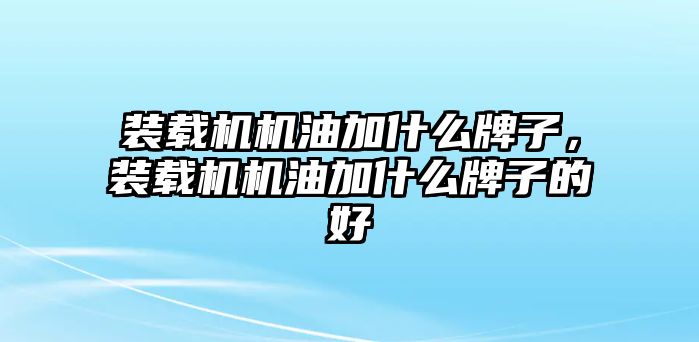 裝載機(jī)機(jī)油加什么牌子，裝載機(jī)機(jī)油加什么牌子的好