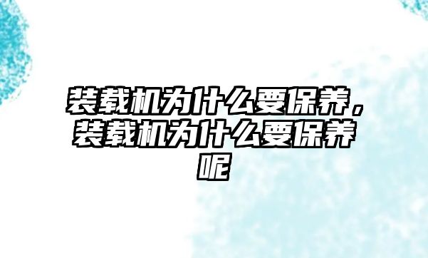 裝載機(jī)為什么要保養(yǎng)，裝載機(jī)為什么要保養(yǎng)呢