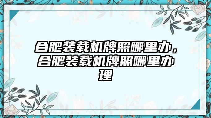 合肥裝載機(jī)牌照哪里辦，合肥裝載機(jī)牌照哪里辦理