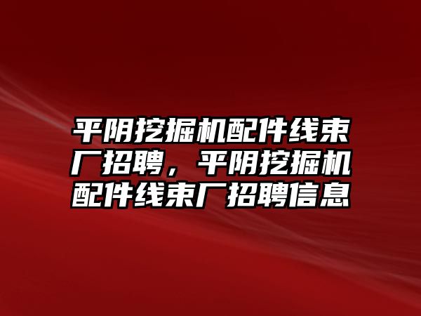 平陰挖掘機配件線束廠招聘，平陰挖掘機配件線束廠招聘信息