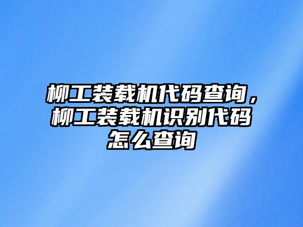 柳工裝載機(jī)代碼查詢，柳工裝載機(jī)識(shí)別代碼怎么查詢