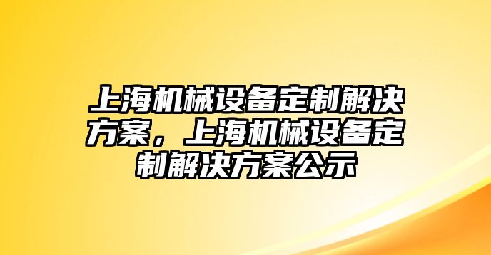 上海機械設(shè)備定制解決方案，上海機械設(shè)備定制解決方案公示