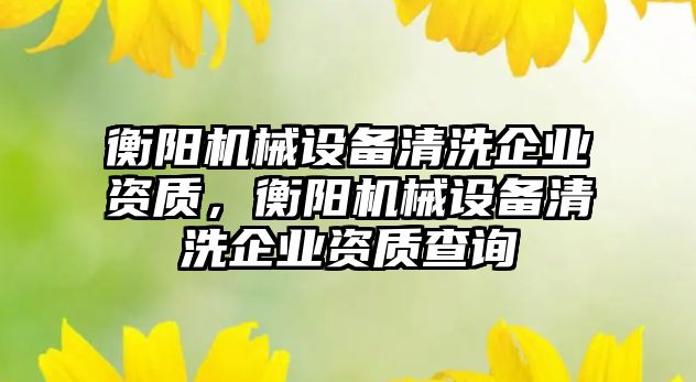 衡陽機械設(shè)備清洗企業(yè)資質(zhì)，衡陽機械設(shè)備清洗企業(yè)資質(zhì)查詢