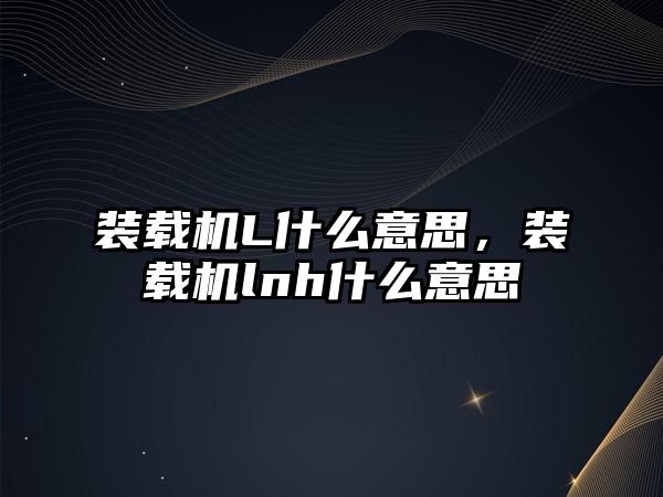 裝載機L什么意思，裝載機lnh什么意思