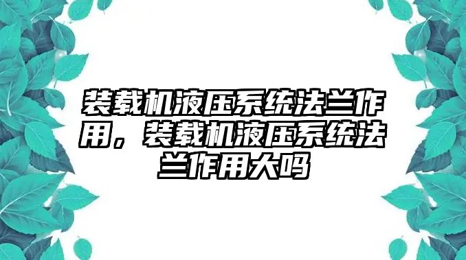 裝載機(jī)液壓系統(tǒng)法蘭作用，裝載機(jī)液壓系統(tǒng)法蘭作用大嗎