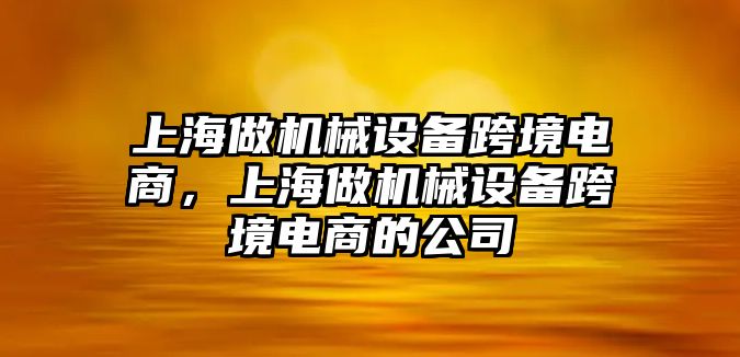 上海做機(jī)械設(shè)備跨境電商，上海做機(jī)械設(shè)備跨境電商的公司