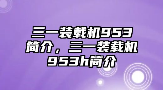 三一裝載機(jī)953簡(jiǎn)介，三一裝載機(jī)953h簡(jiǎn)介