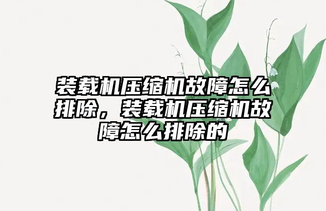 裝載機壓縮機故障怎么排除，裝載機壓縮機故障怎么排除的