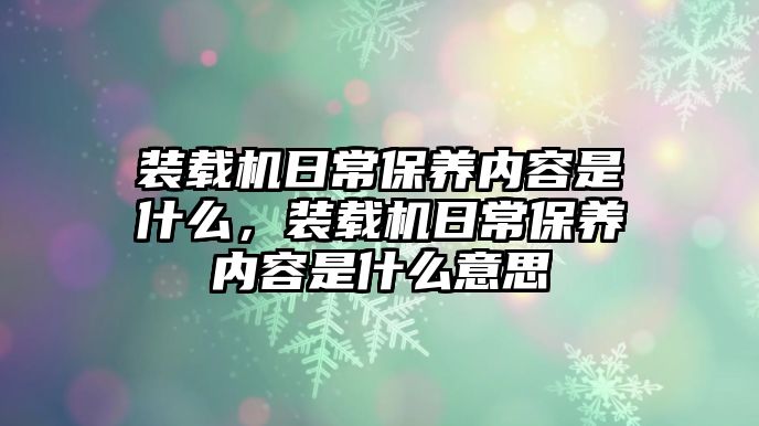 裝載機(jī)日常保養(yǎng)內(nèi)容是什么，裝載機(jī)日常保養(yǎng)內(nèi)容是什么意思