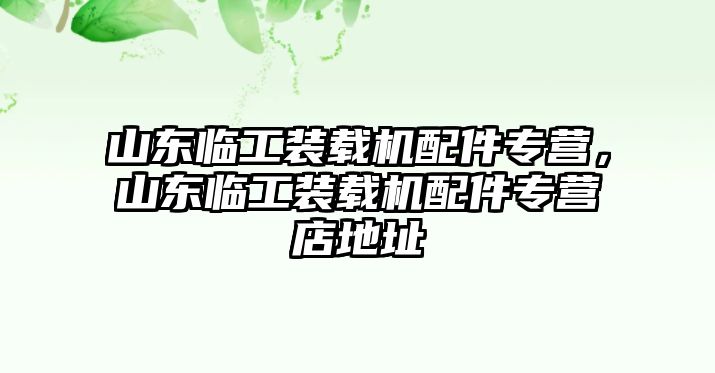 山東臨工裝載機配件專營，山東臨工裝載機配件專營店地址