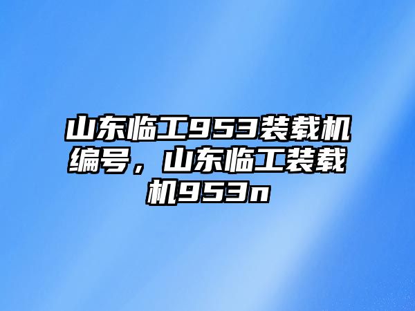 山東臨工953裝載機編號，山東臨工裝載機953n